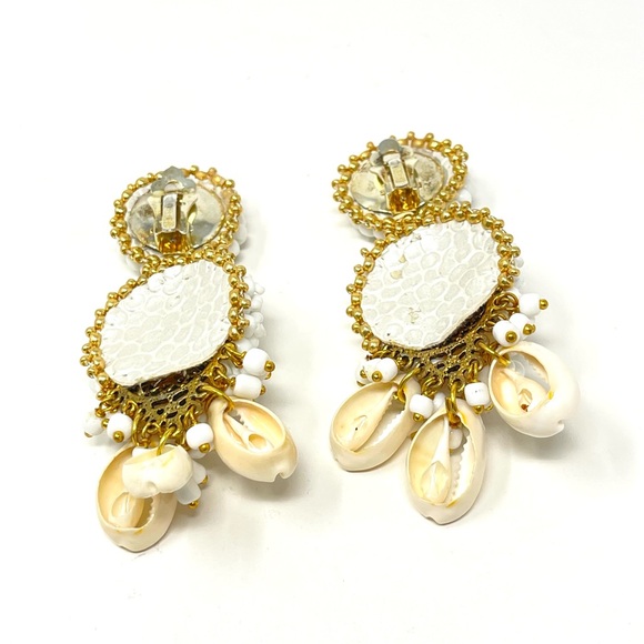 New Anthropologie Rock + Bone Alexi Clip On Shell Earrings Beach Coastal - Picture 5 of 8